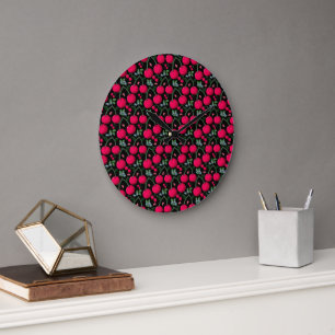 Cute Cherry Pattern Aesthetic   Red Cherry Seamles Large Clock