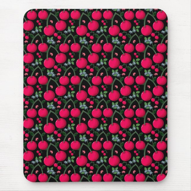 Cute Cherry Pattern Aesthetic | Red Cherry Seamles Mouse Mat (Front)