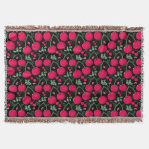 Cute Cherry Pattern Aesthetic Red Cherry Seamles Throw Blanket