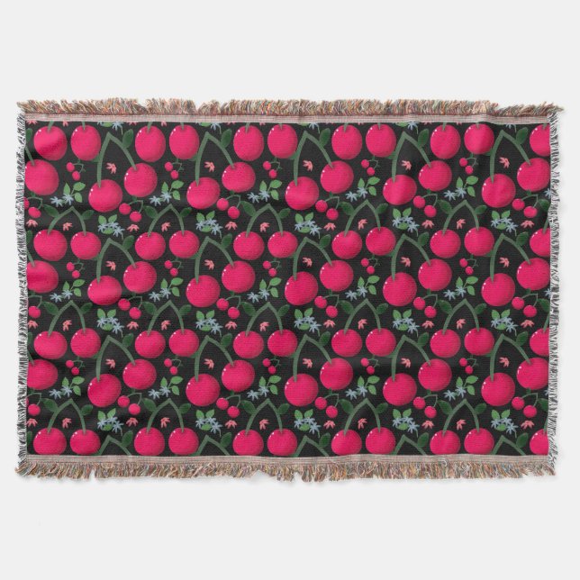 Cute Cherry Pattern Aesthetic | Red Cherry Seamles Throw Blanket (Front)