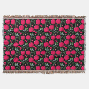 Cute Cherry Pattern Aesthetic   Red Cherry Seamles Throw Blanket