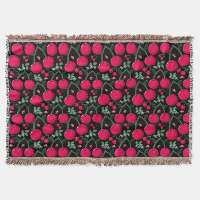 Cute Cherry Pattern Aesthetic | Red Cherry Seamles Throw Blanket (Front)