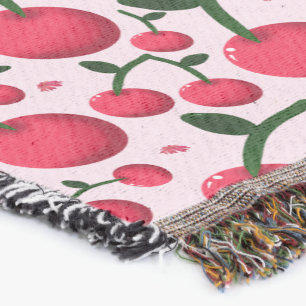 Cute Cherry Pattern Aesthetic   Red Cherry Seamles Throw Blanket