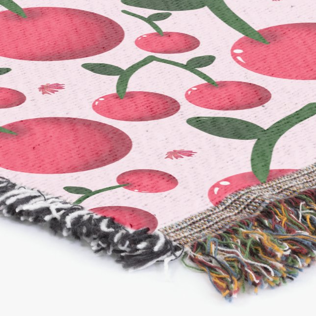 Cute Cherry Pattern Aesthetic | Red Cherry Seamles Throw Blanket (Corner)