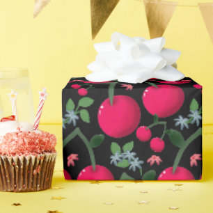 Cute Cherry Pattern Aesthetic Red Cherry Seamles Wrapping Paper
