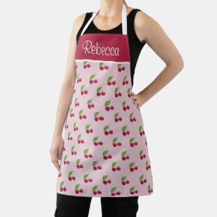 Cute Cherry Pattern Burgundy and Pink Personalised Apron