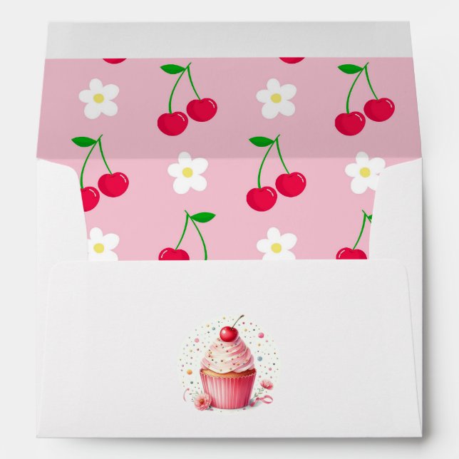 Cute Cherry Pattern Cherry On Top Baby Shower Envelope (Back (Bottom))
