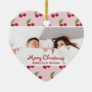 Cute Cherry Pattern Custom Photo Christmas Ceramic Tree Decoration