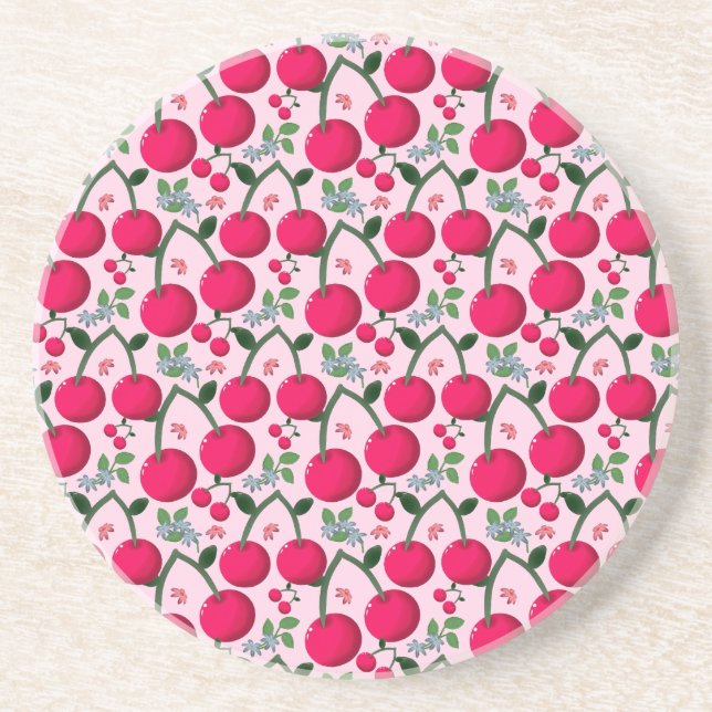 Cute Cherry  Pattern, Glossy Kawaii Fruit Coaster (Front)