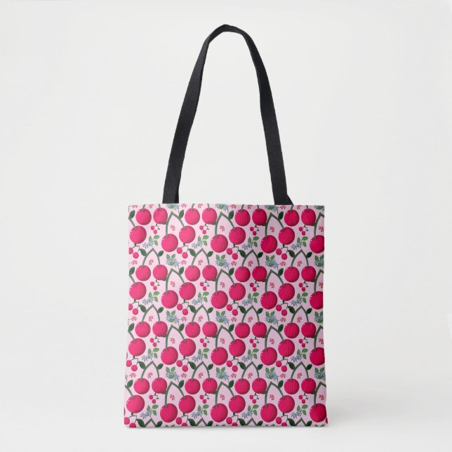 Cute Cherry  Pattern, Glossy Kawaii Fruit Tote Bag (Front)