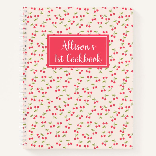 Cute Cherry Pattern Kitchen Poem 1st Cookbook Notebook (Front)