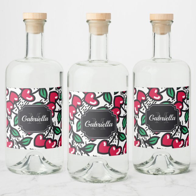 Cute Cherry Pattern Liquor Bottle Label (Bottles)
