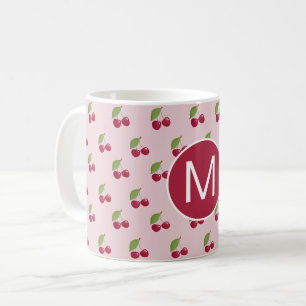 Cute Cherry Pattern Personalised Monogram Coffee Mug