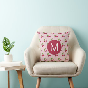 Cute Cherry Pattern Personalised Monogram Cushion