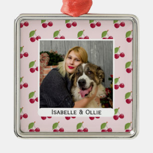 Cute Cherry Pattern Personalised Photo Metal Tree Decoration