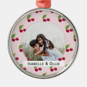 Cute Cherry Pattern Personalised Photo Metal Tree Decoration