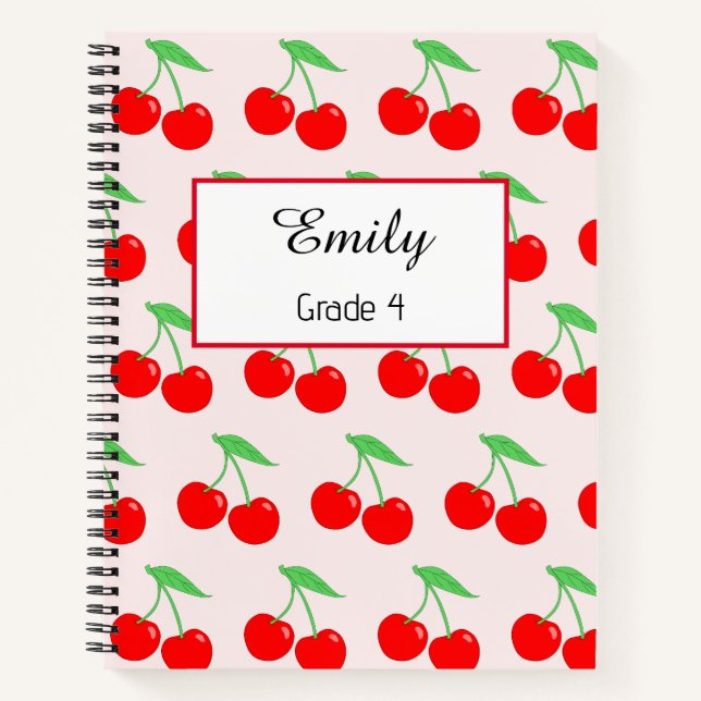 Cute Cherry Pattern Personalised Script Notebook (Front)