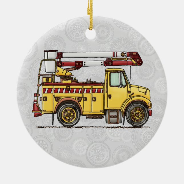 Cute Cherry Picker Truck Ceramic Tree Decoration (Back)