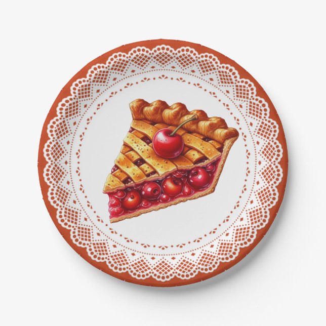 Cute cherry pie serving paper plate (Front)