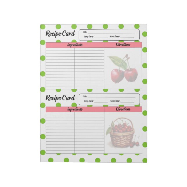 Cute Cherry Recipe Card  Notepad (Rotated)