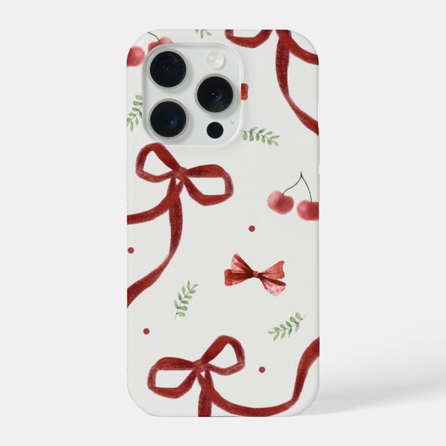 Cute Cherry & Red Ribbon Pattern Phone Case (Back)