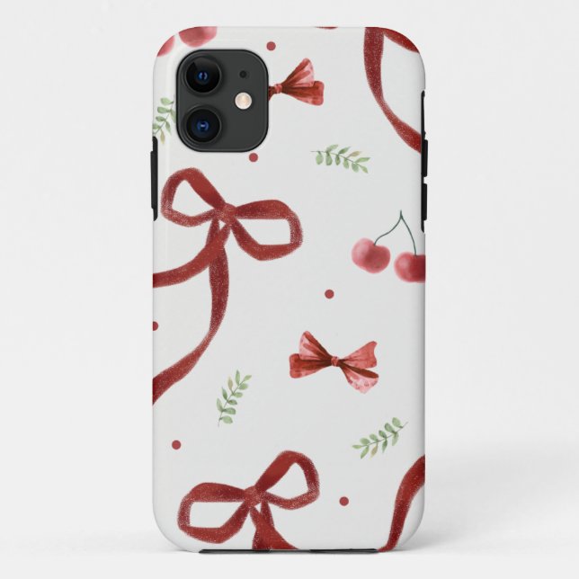 Cute Cherry & Red Ribbon Pattern Phone Case (Back)
