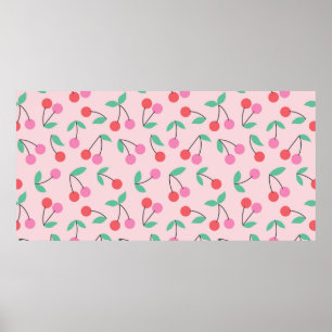Cute cherry seamless pattern design. Vintage illus Poster