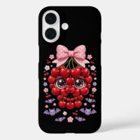 Cute Cherry Skull Bow Phone Case Halloween Kawaii