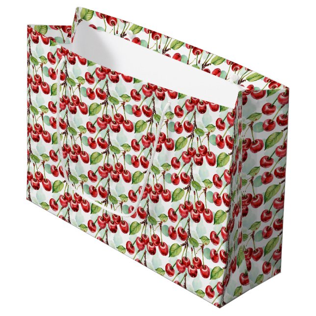 Cute Cherry Themed Pattern Birthday  Large Gift Bag (Front Angled)