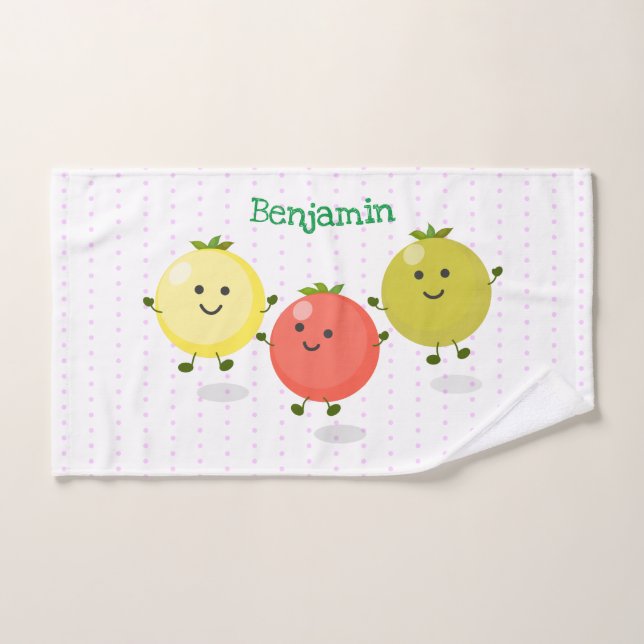 Cute cherry tomatoes cartoon illustration bath towel set (Hand Towel)