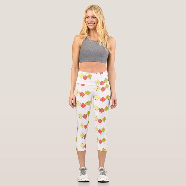 Cute cherry tomatoes cartoon illustration capri leggings (Front)