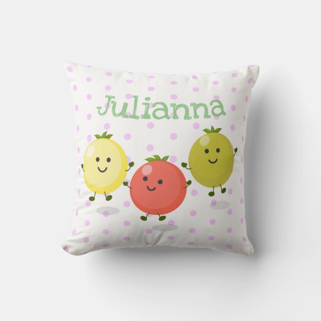 Cute cherry tomatoes cartoon illustration cushion (Front)