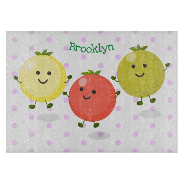 Cute cherry tomatoes cartoon illustration cutting board (Front)
