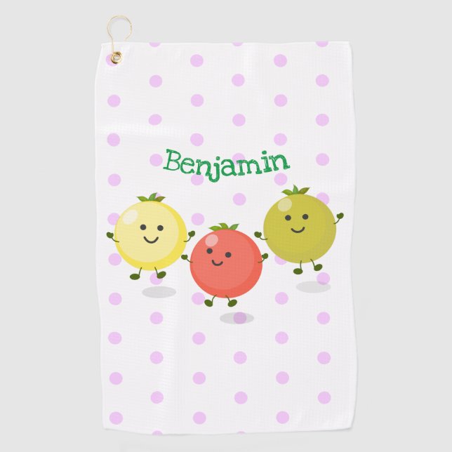 Cute cherry tomatoes cartoon illustration golf towel (Front)