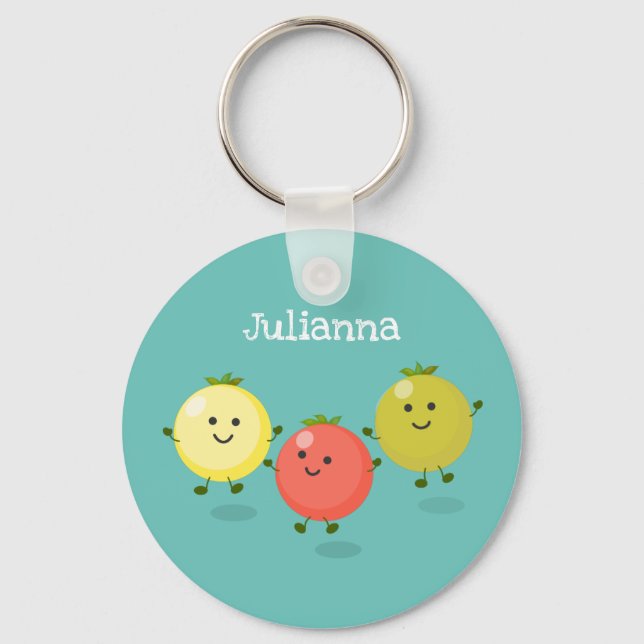 Cute cherry tomatoes cartoon illustration key ring (Front)
