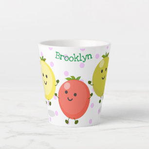 Cute cherry tomatoes cartoon illustration latte mug