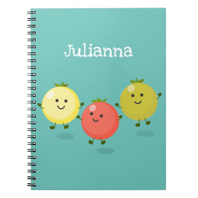 Cute cherry tomatoes cartoon illustration notebook (Front)