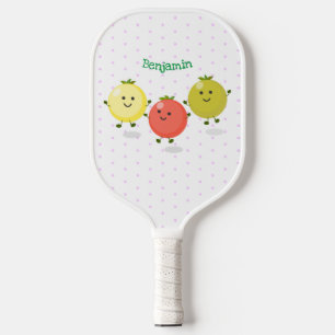 Cute cherry tomatoes cartoon illustration pickleball paddle