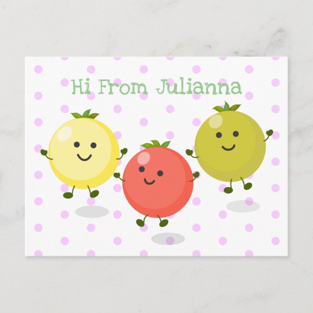 Cute cherry tomatoes cartoon illustration postcard (Front)