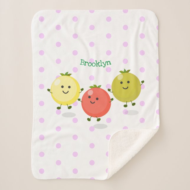 Cute cherry tomatoes cartoon illustration sherpa blanket (Front)