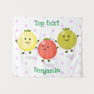 Cute cherry tomatoes cartoon illustration tapestry