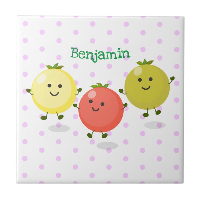 Cute cherry tomatoes cartoon illustration tile (Front)