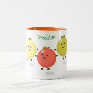 Cute cherry tomatoes cartoon illustration Two-Tone coffee mug