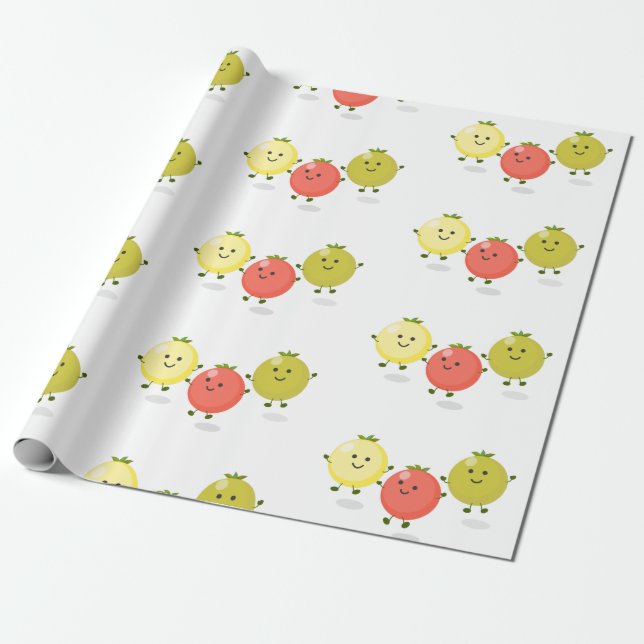 Cute cherry tomatoes cartoon illustration wrapping paper (Unrolled)