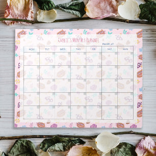 Cute Cheshire Cat Floral Pink Monthly Planner Notepad
