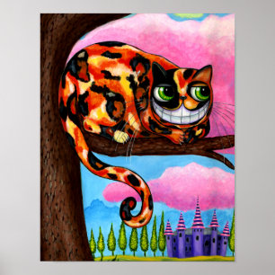 Cute Cheshire Cat in Tree Big Green Eyes Poster