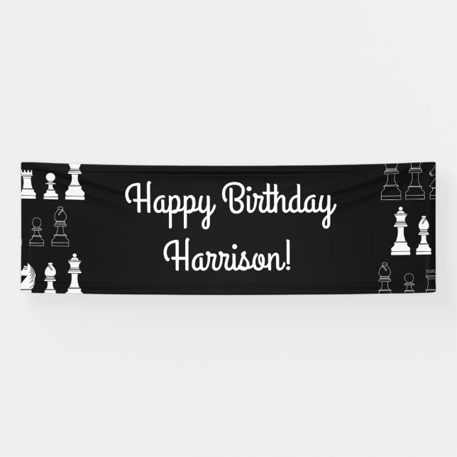 Cute Chess Board Games Kids Birthday Party Banner (Horizontal)
