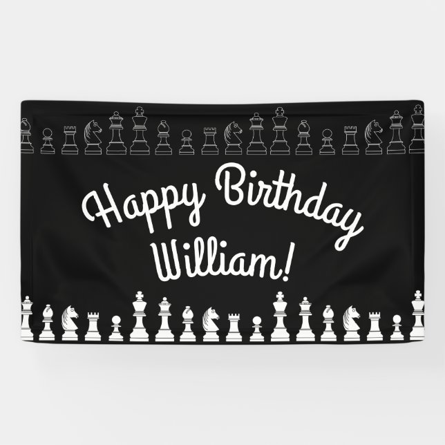 Cute Chess Board Games Kids Birthday Party Banner (Horizontal)