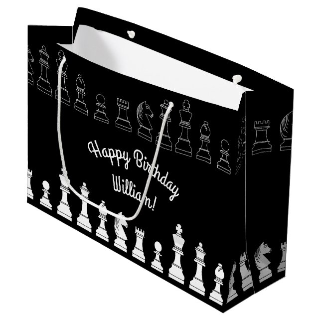 Cute Chess Board Games Kids Birthday Party Large Gift Bag (Front Angled)