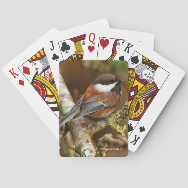 Cute Chestnut-Backed Chickadee in the Pear Tree Playing Cards (Back)